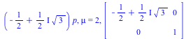 `*`(`+`(`-`(`/`(1, 2)), `*`(`*`(`/`(1, 2), `*`(I)), `*`(`^`(3, `/`(1, 2))))), `*`(p)), mu = 2, array( 1 .. 2, 1 .. 2, [( 2, 1 ) = 0, ( 1, 2 ) = 0, ( 2, 2 ) = 1, ( 1, 1 ) = `+`(`-`(`/`(1, 2)), `*`(`*`(...